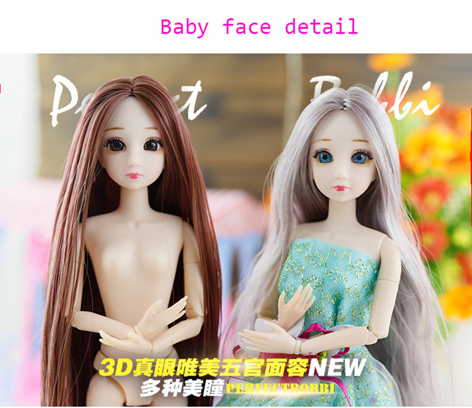 BJD Doll 30cm Movable Jointe Dolls 3D Eyes Bjd Plastic Doll for Girls Toys Long Wig Female Nude Body Fashion Christmas Gift 4