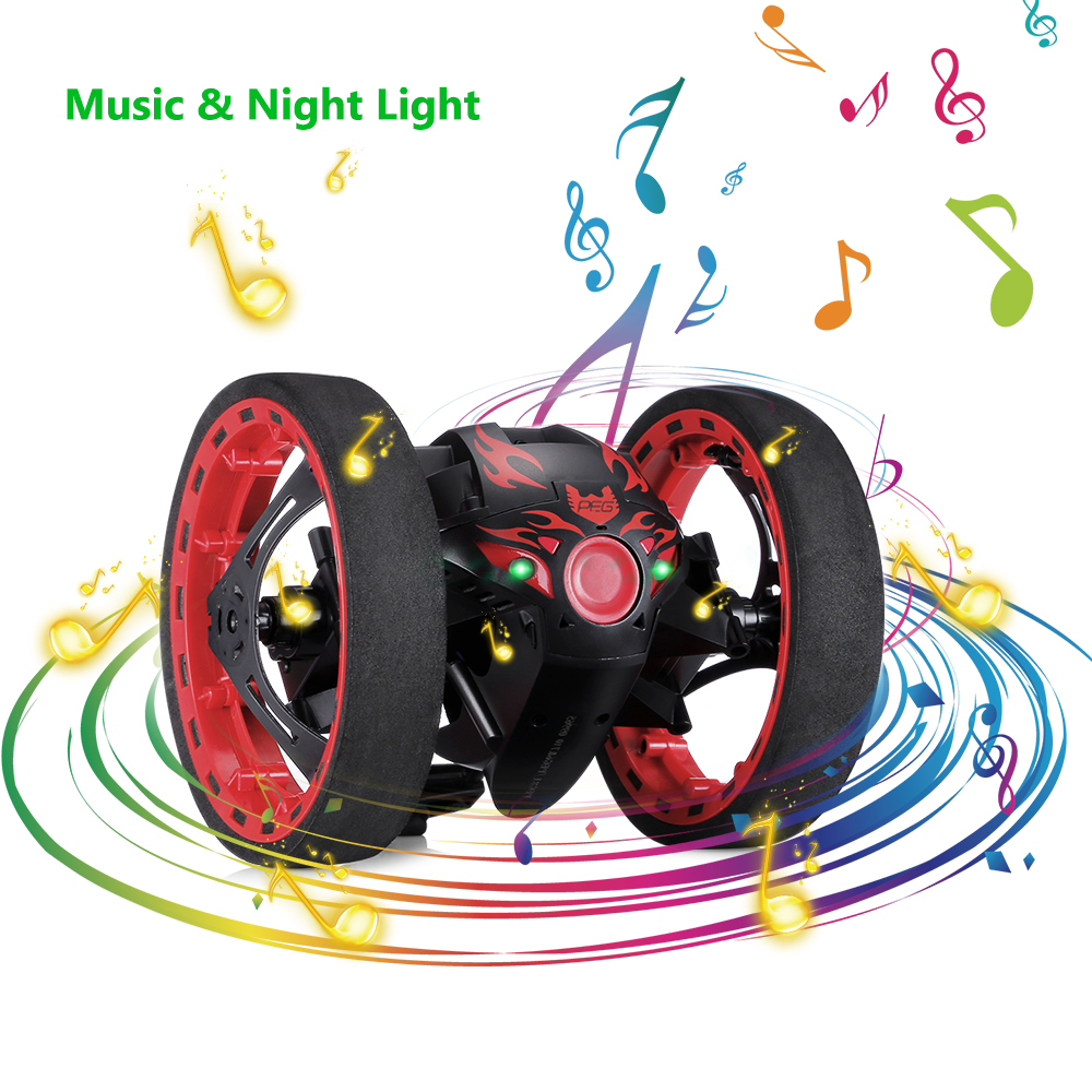 Paierge PEG-81 RC Car Upgrade Version Jumping Bounce Mini Cars Toy Flexible Wheels Rotation Music LED Light Robot Car Kids Gifts 4
