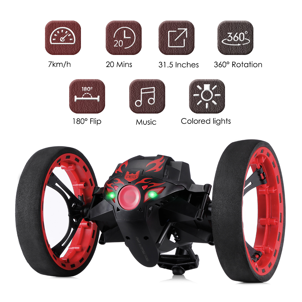 Paierge PEG-81 RC Car Upgrade Version Jumping Bounce Mini Cars Toy Flexible Wheels Rotation Music LED Light Robot Car Kids Gifts