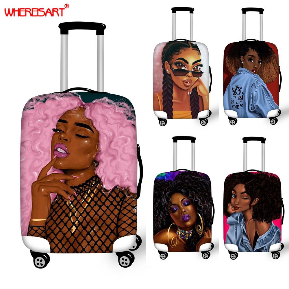 WHEREISART Afro Lady Black Girl Luggage Cover Africa Beauty Princess Suitcase Covers Elastic Travel Trolley Luggage Case Cover