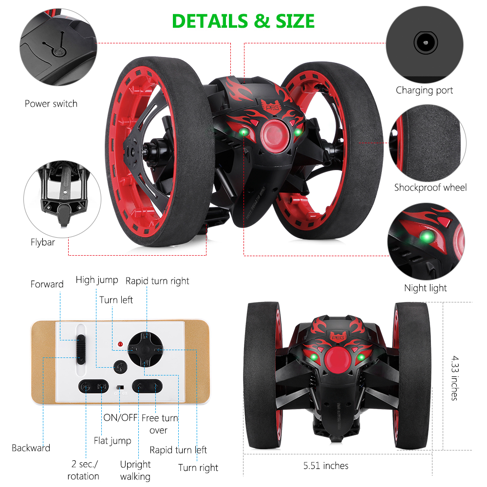 Paierge PEG-81 RC Car Upgrade Version Jumping Bounce Mini Cars Toy Flexible Wheels Rotation Music LED Light Robot Car Kids Gifts 5